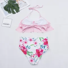 Sexy Fashion Multicolour Split Bikini Swimsuit - Pink - View 1