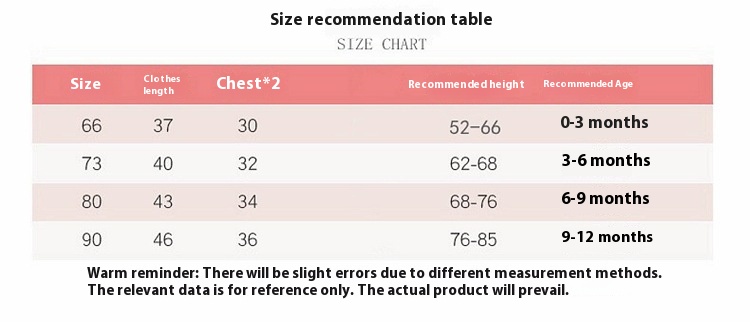 Size Chart for A.A.Y - Cute Baby Romper Playsuit