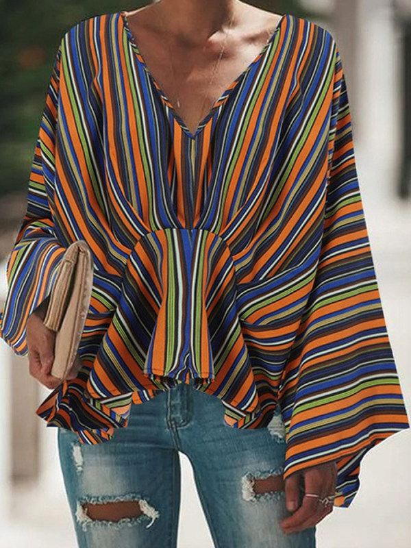 Title 4, Printed V-neck Long Sleeve Irregular Shirt Women