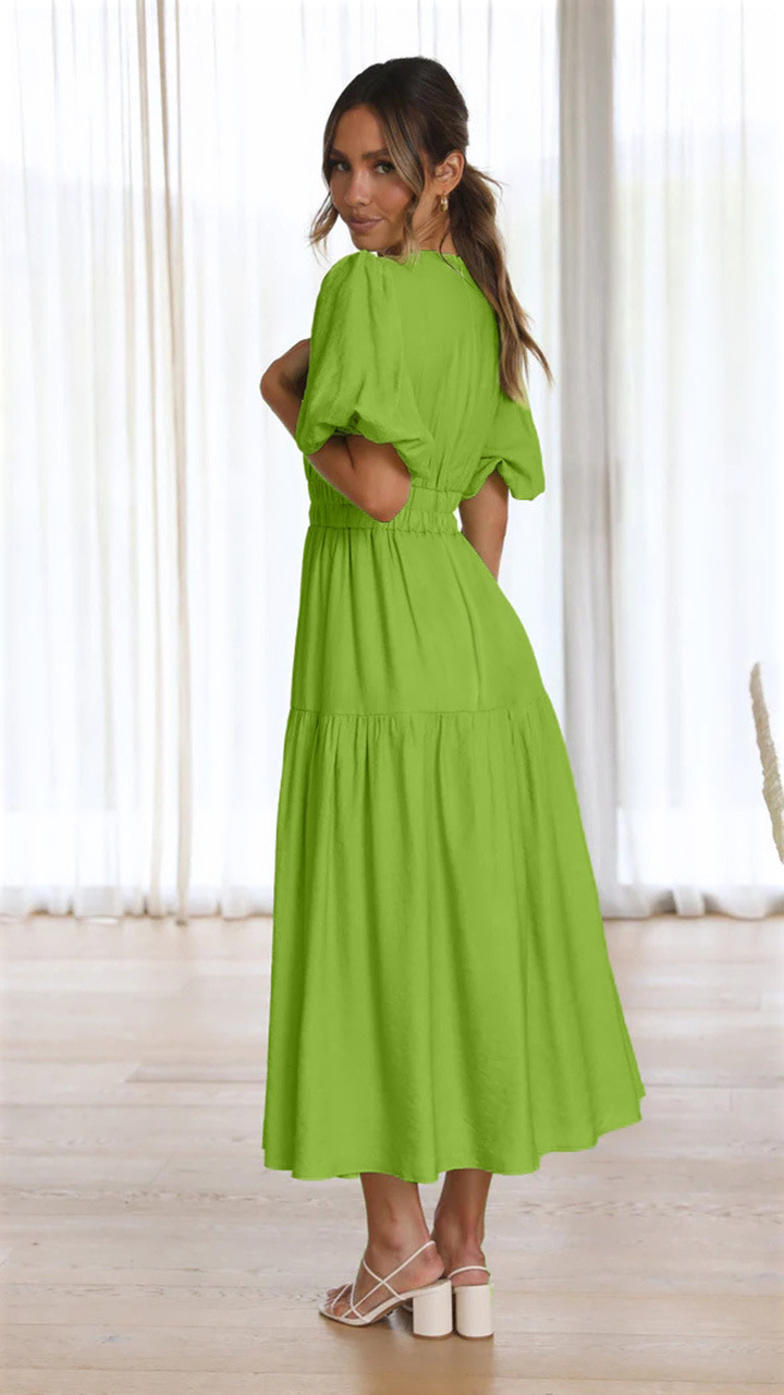 Title 7, V-neck Waist-tight Mid-length Dress