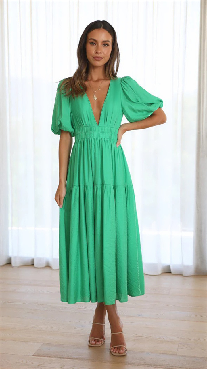 Title 11, V-neck Waist-tight Mid-length Dress