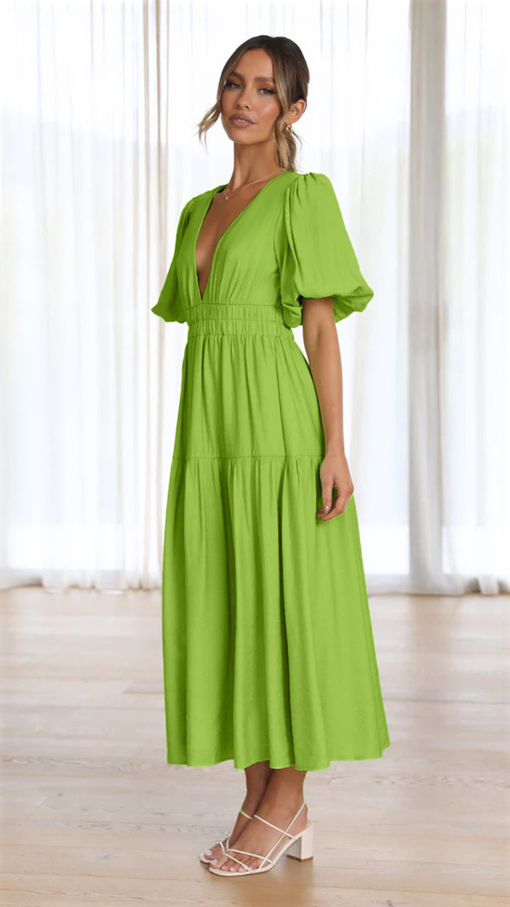 Title 14, V-neck Waist-tight Mid-length Dress