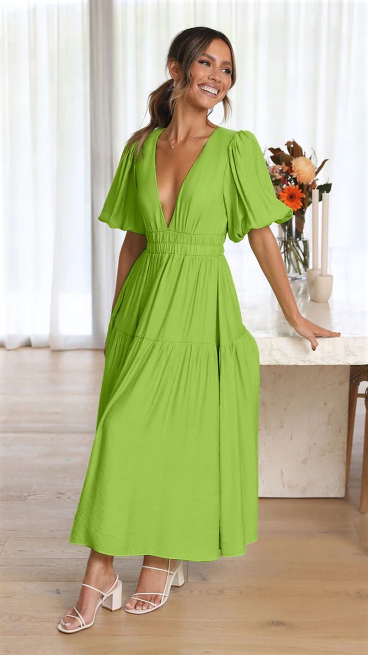 Title 17, V-neck Waist-tight Mid-length Dress