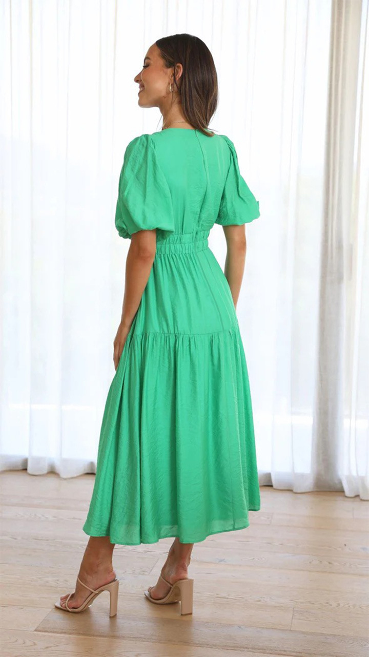 Title 19, V-neck Waist-tight Mid-length Dress