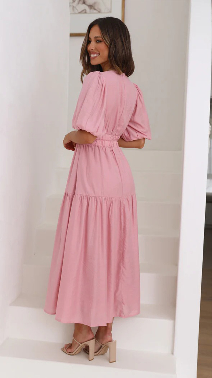 Title 20, V-neck Waist-tight Mid-length Dress