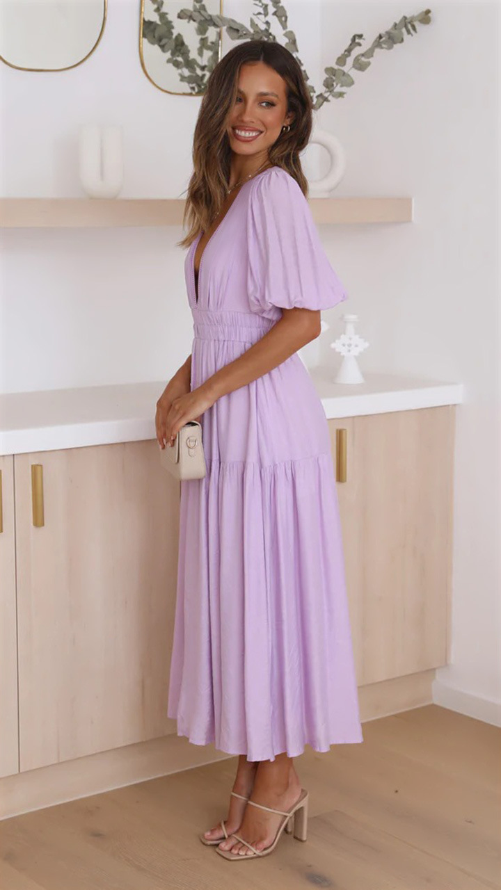 Title 25, V-neck Waist-tight Mid-length Dress