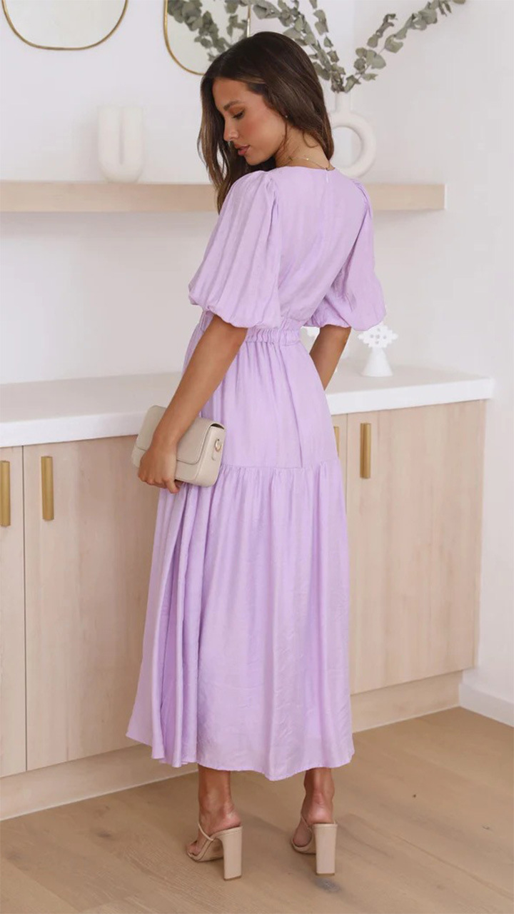 Title 26, V-neck Waist-tight Mid-length Dress