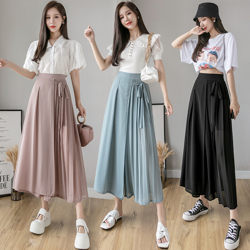 Title 2, Pleated chiffon cropped elastic waist casual pa...