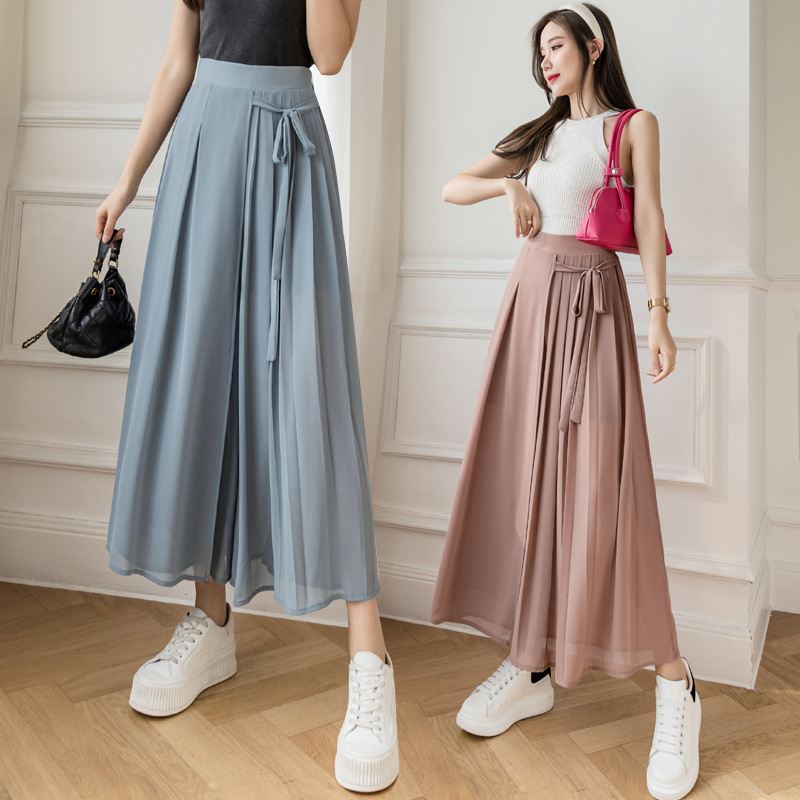 Title 3, Pleated chiffon cropped elastic waist casual pa...