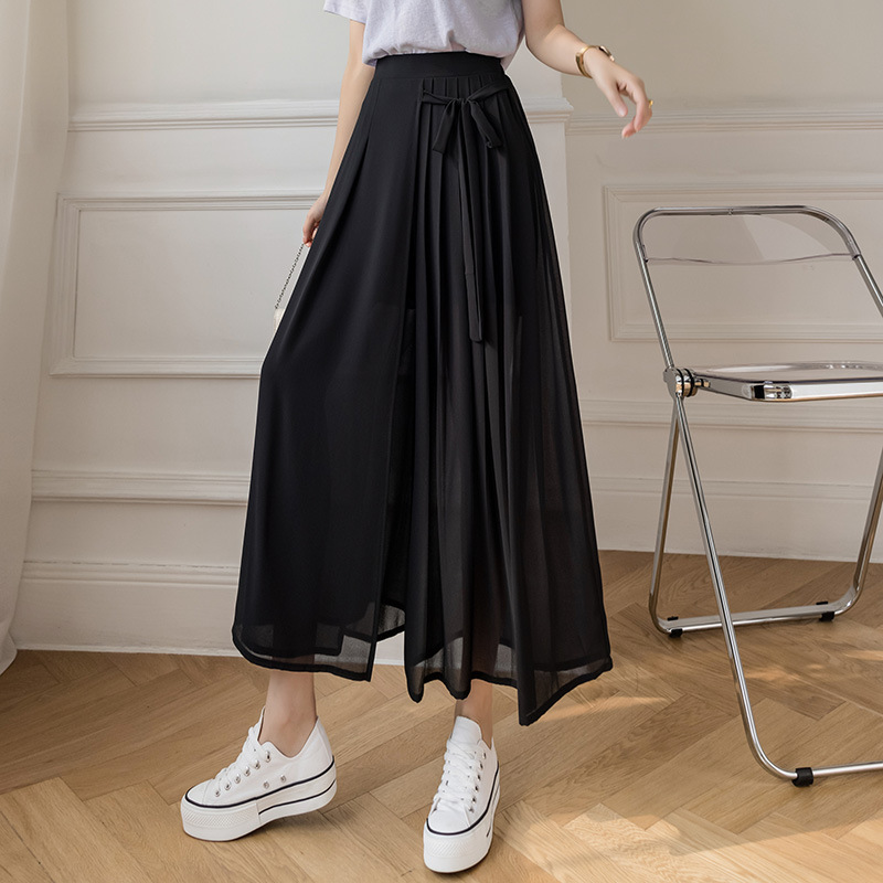 Title 4, Pleated chiffon cropped elastic waist casual pa...