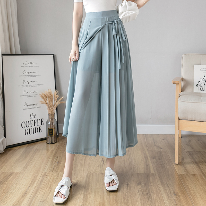 Title 7, Pleated chiffon cropped elastic waist casual pa...