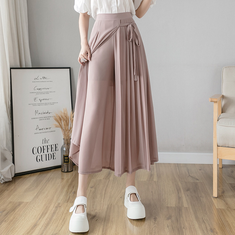 Title 8, Pleated chiffon cropped elastic waist casual pa...