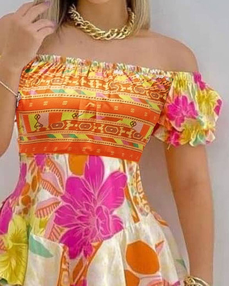 Title 2, Off-shoulder Positioning Printing Dress