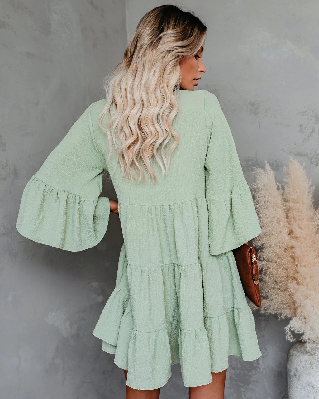 Title 5, V-neck Lace-up Fringe Lace-up Ruffled Dress