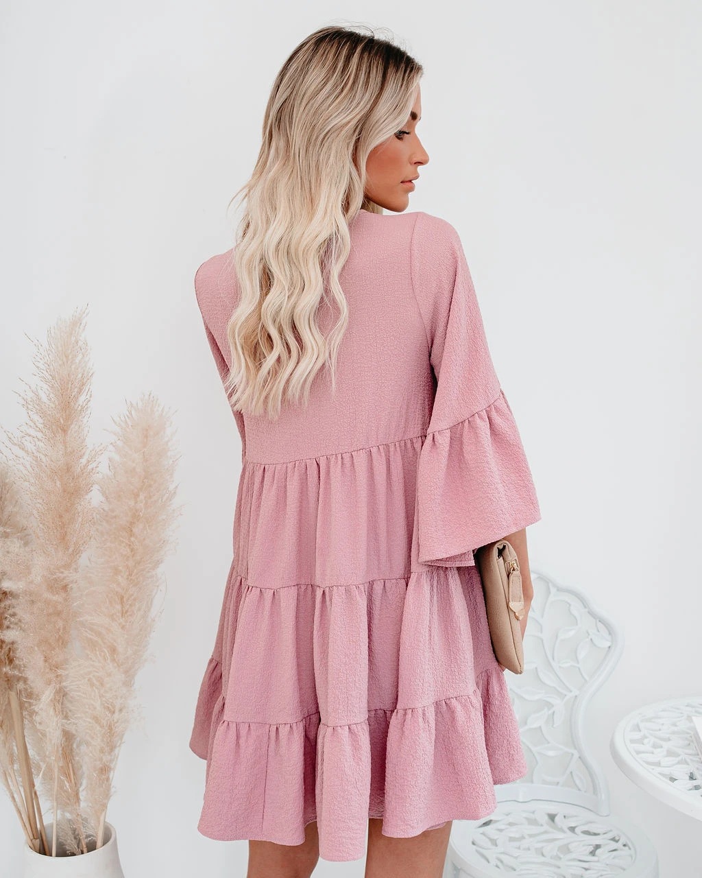 Title 9, V-neck Lace-up Fringe Lace-up Ruffled Dress