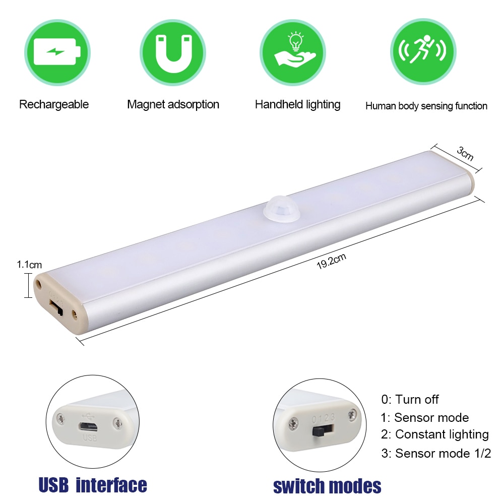 Title 1, Luz com sensor USB para carregar e detectar mov...