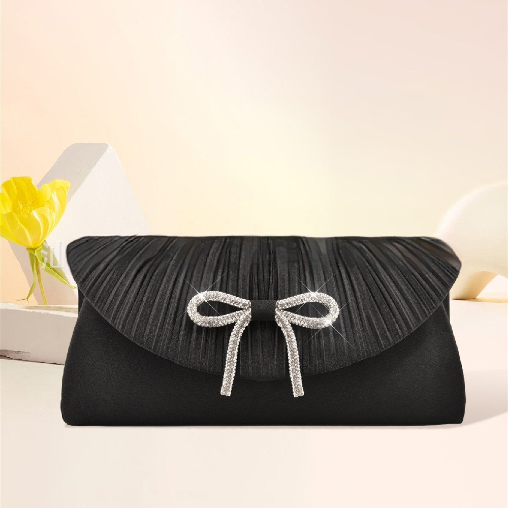 Women's Bowknot Dinner Bag - side view with chain strap