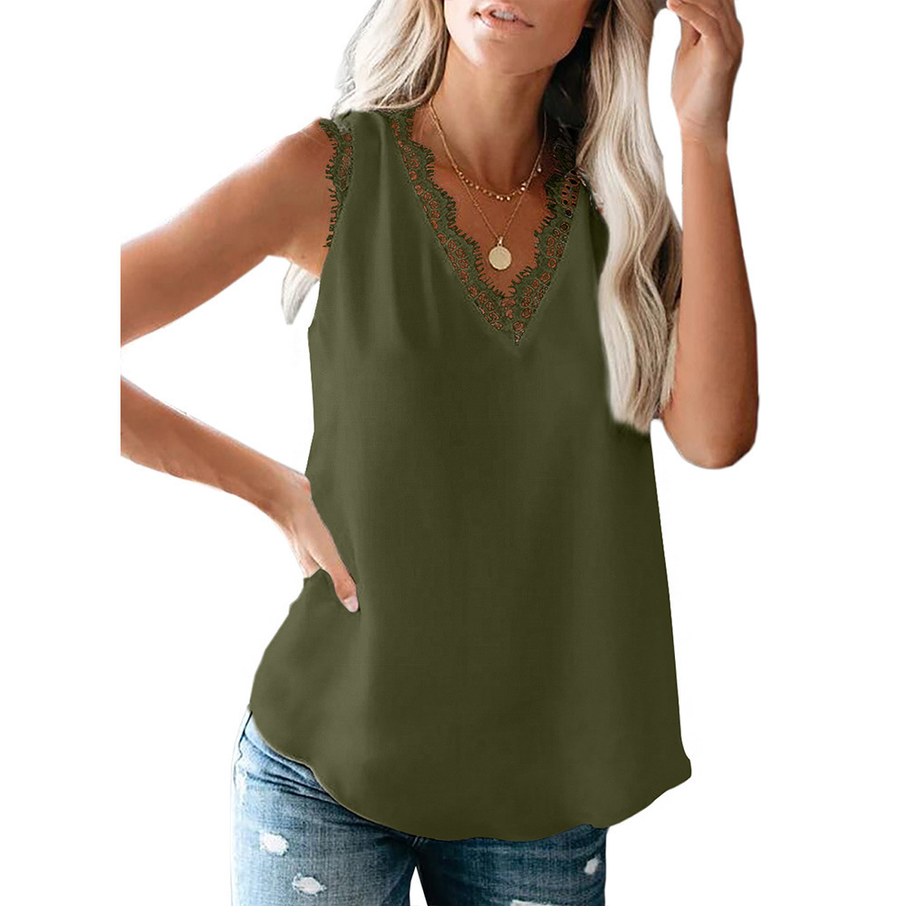 Title 7, V-neck Lashes Lace Sleeveless Loose Tank Top T-...