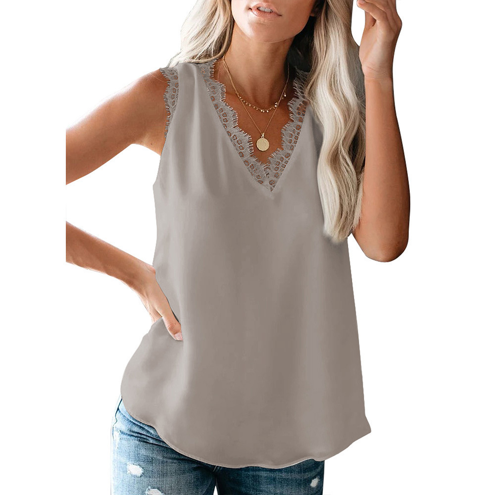 Title 10, V-neck Lashes Lace Sleeveless Loose Tank Top T-...