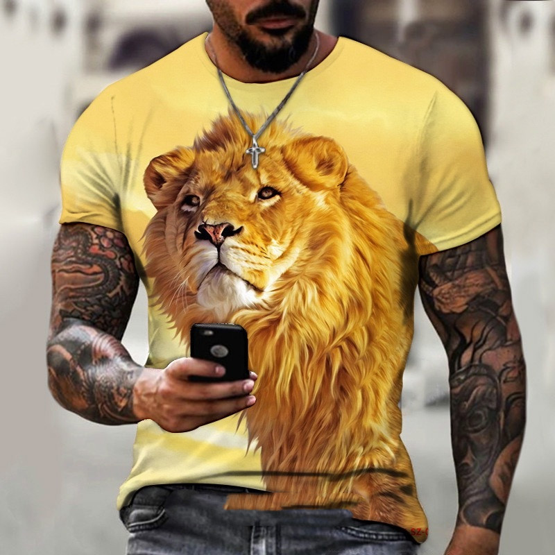 Title 2, T-shirt da uomo estivo con leone animale, perfe...