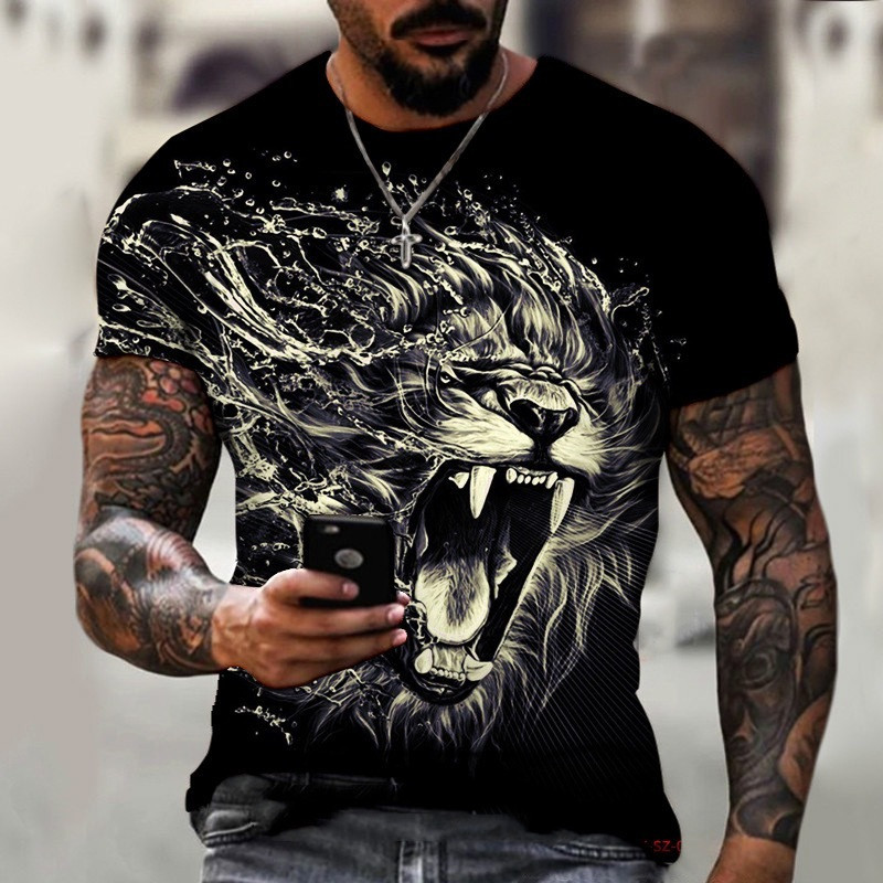 Title 3, T-shirt da uomo estivo con leone animale, perfe...