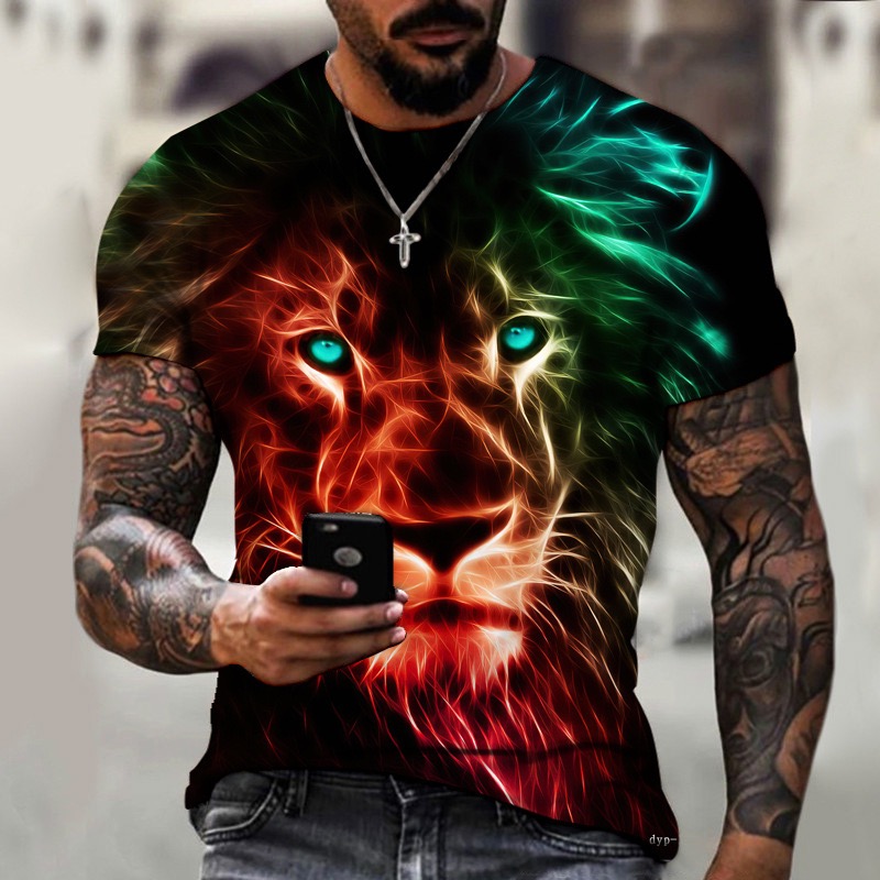 Title 4, T-shirt da uomo estivo con leone animale, perfe...