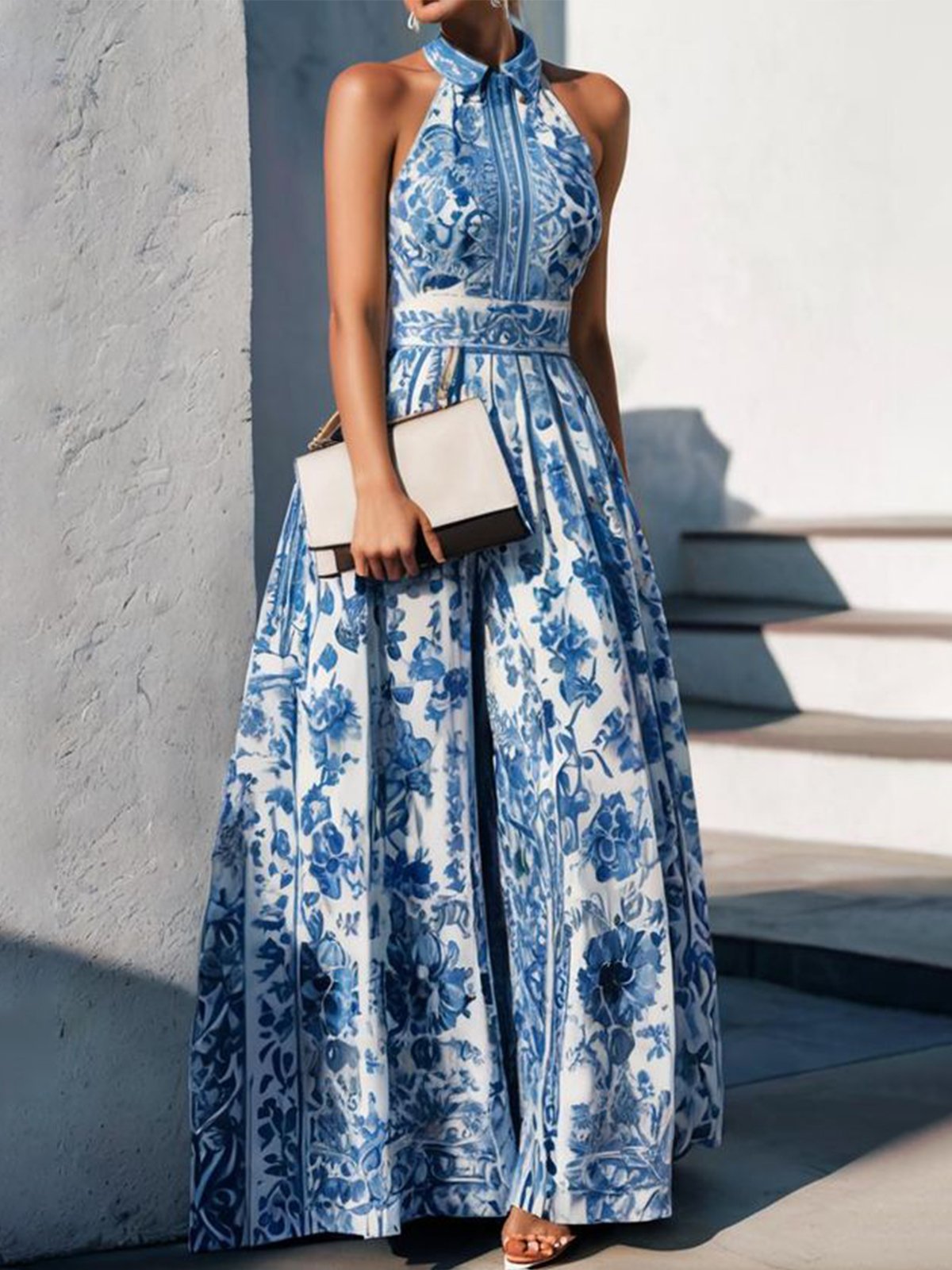 Title 2, European And American Printed Long Dress