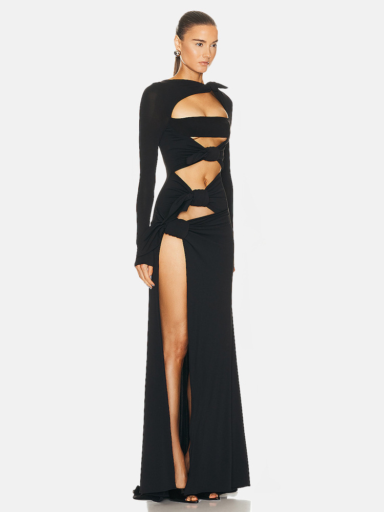 Title 3, See-through Navel Mesh Long Sleeve Dress