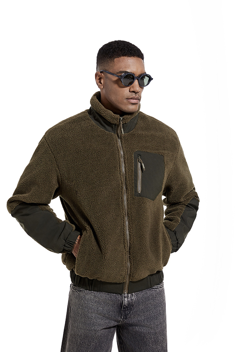 Title 15, Jaqueta masculina de fleece com gola alta e cor...