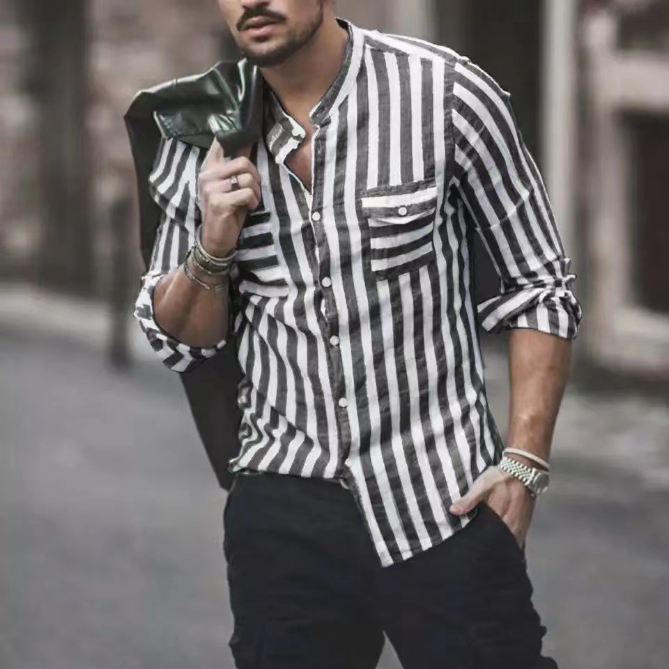 Title 2, Camicia casual da uomo a righe con collo alto e...