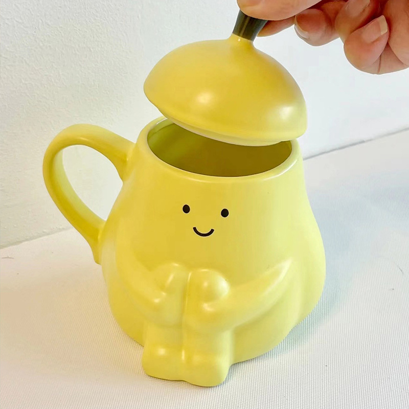 Title 2, Cute Pear Ceramic Water Cup Cartoon With Lid