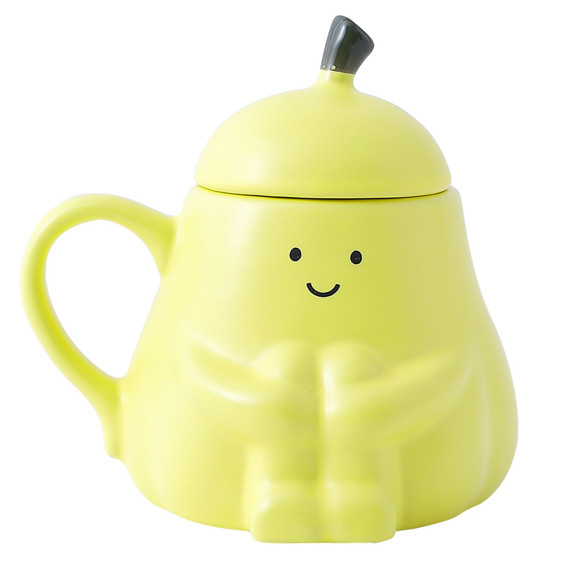 Title 5, Cute Pear Ceramic Water Cup Cartoon With Lid