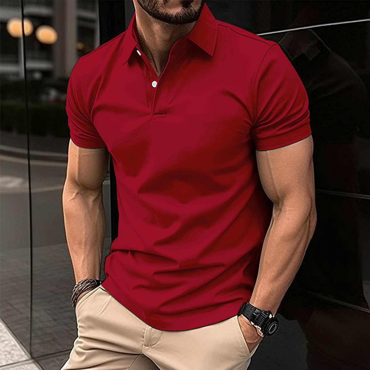 Herren Sommer Kurzarm-Poloshirt mit Knopfrevers