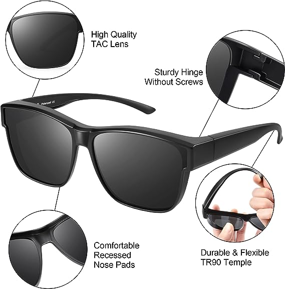 Polarized Fit Over Glasses Sunglasses UV Protection. Classic & Retro Non-Bulky Style - Specially designed over the glasses sunglasses, fit over for men women prescription eyeglasses or reading glasses. Polarized Lens Brings Clear & Comfortable Vision - TA