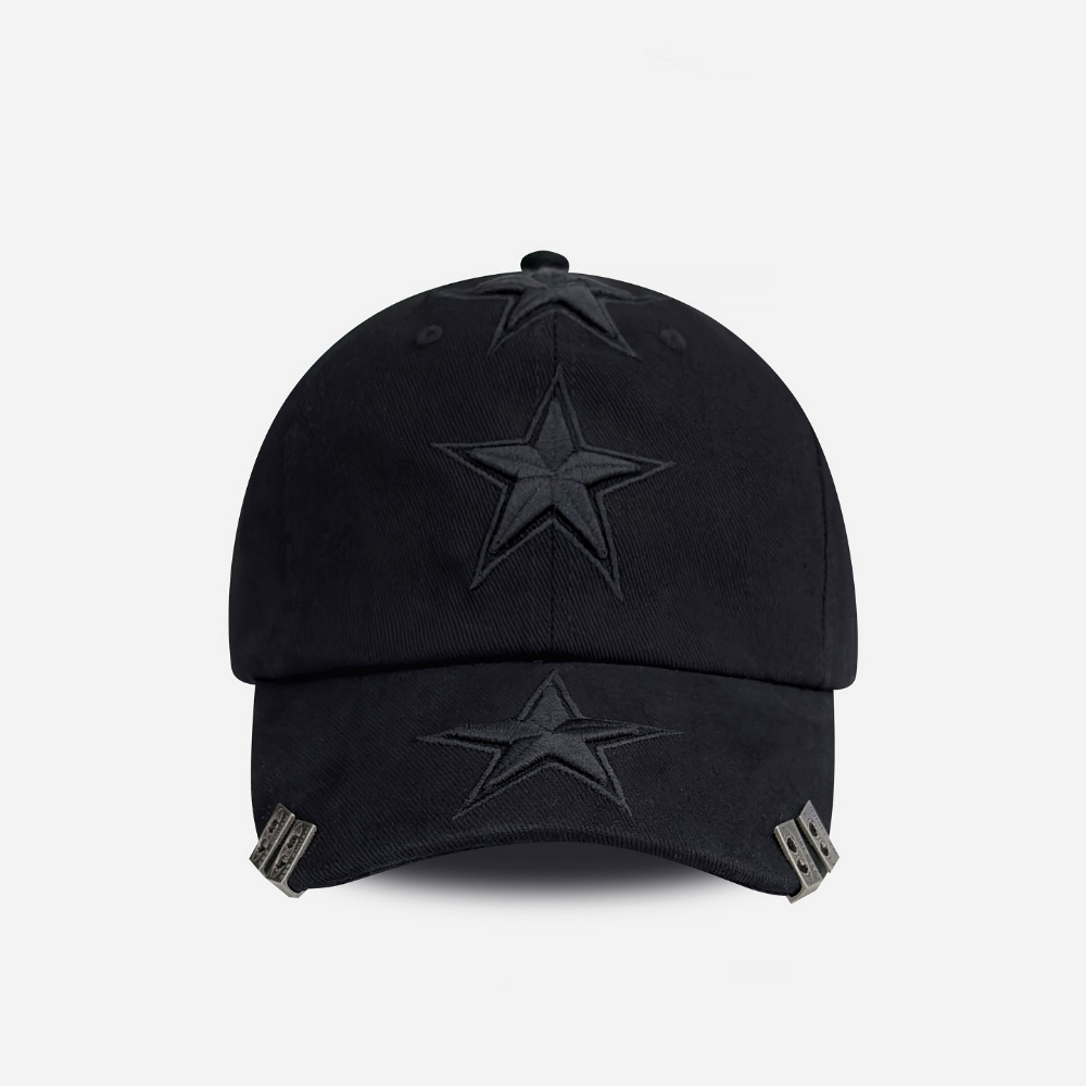 Men's And Women's Identical Water-washed Distressed Vertical Five-point Star Embroidered Side Metal Patches Trendy Streetwear Style Baseball Cap For Daily Wear