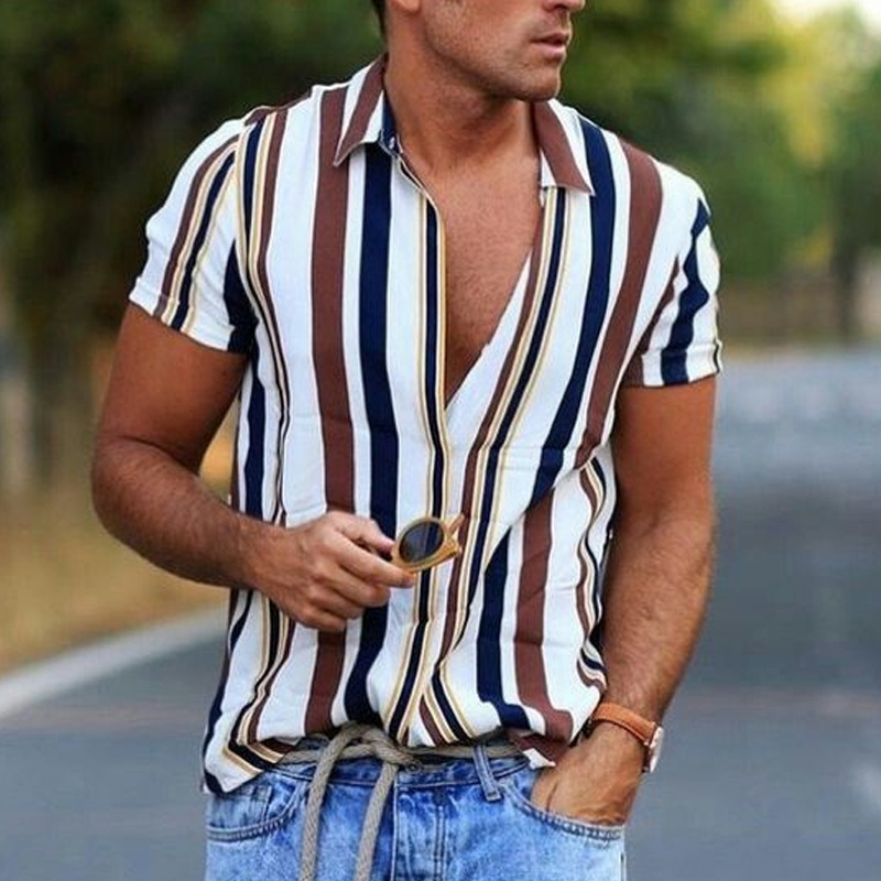 Title 3, Camisa a rayas para hombre, casual, manga corta...