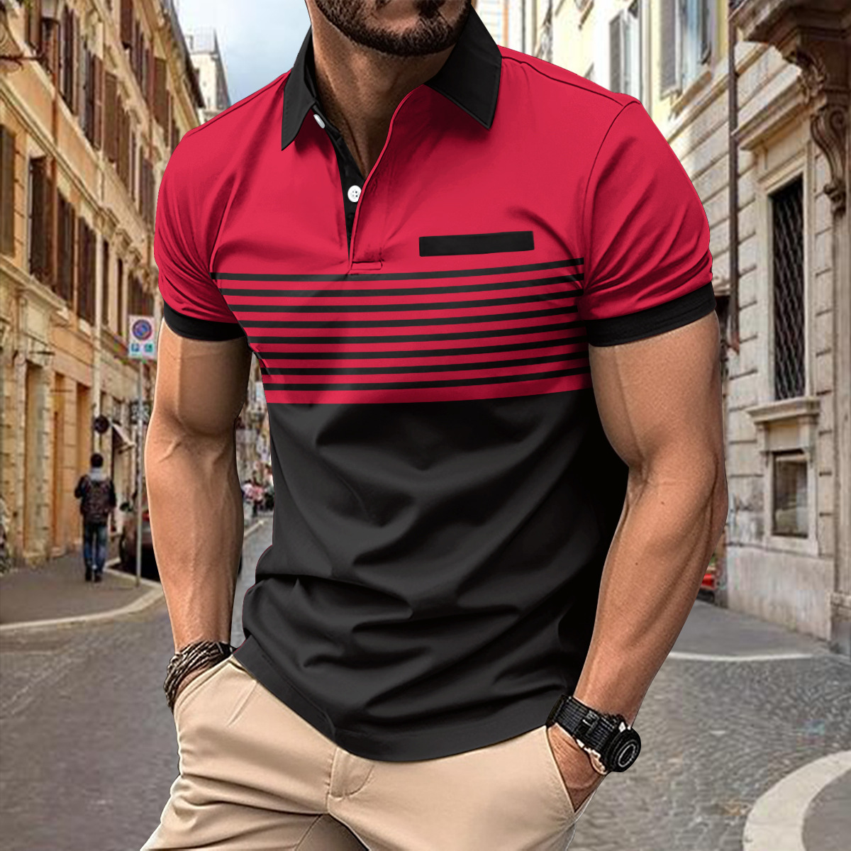 Title 11, Mens Casual Striped Shirt With Chest Pocket. E...