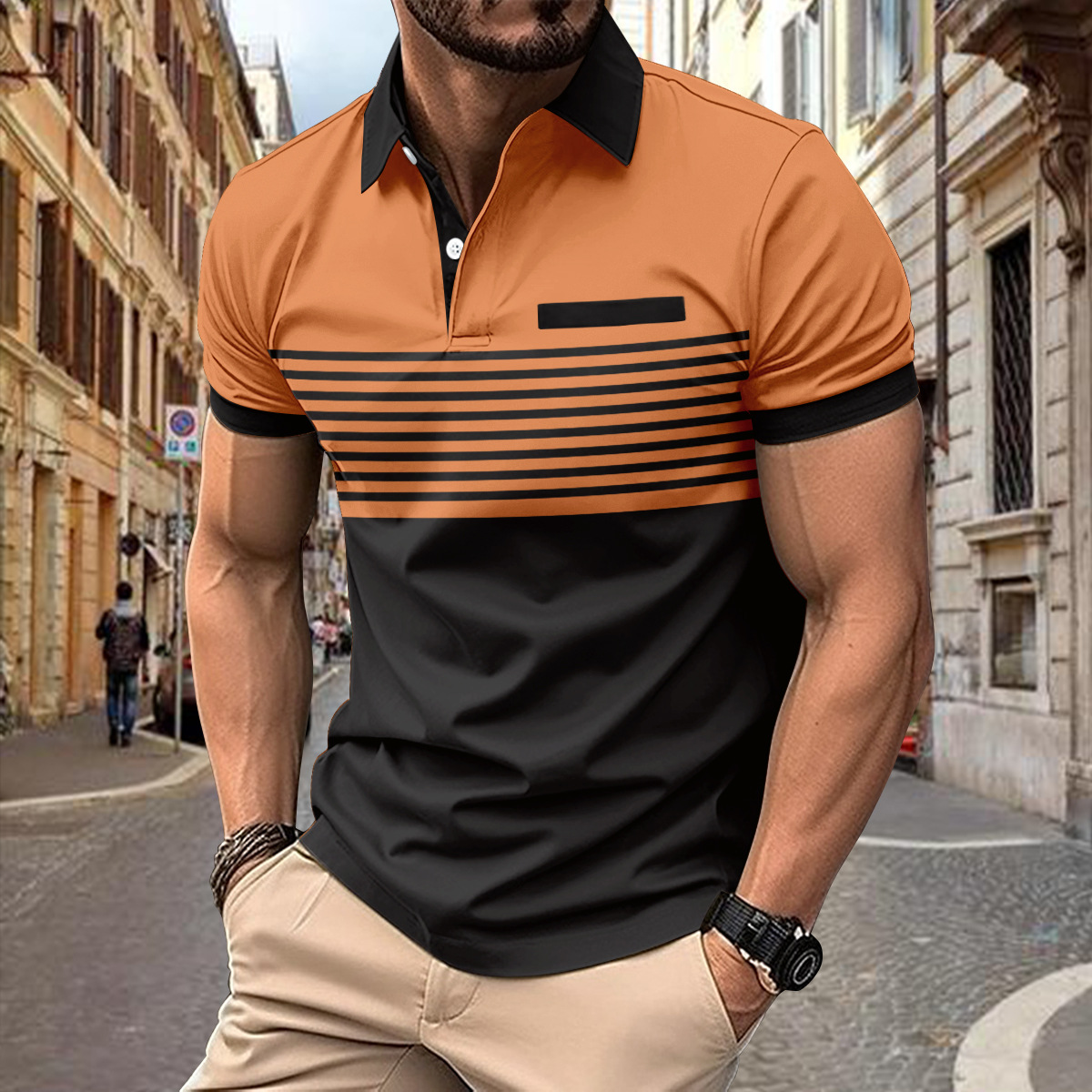 Title 16, Mens Casual Striped Shirt With Chest Pocket. E...