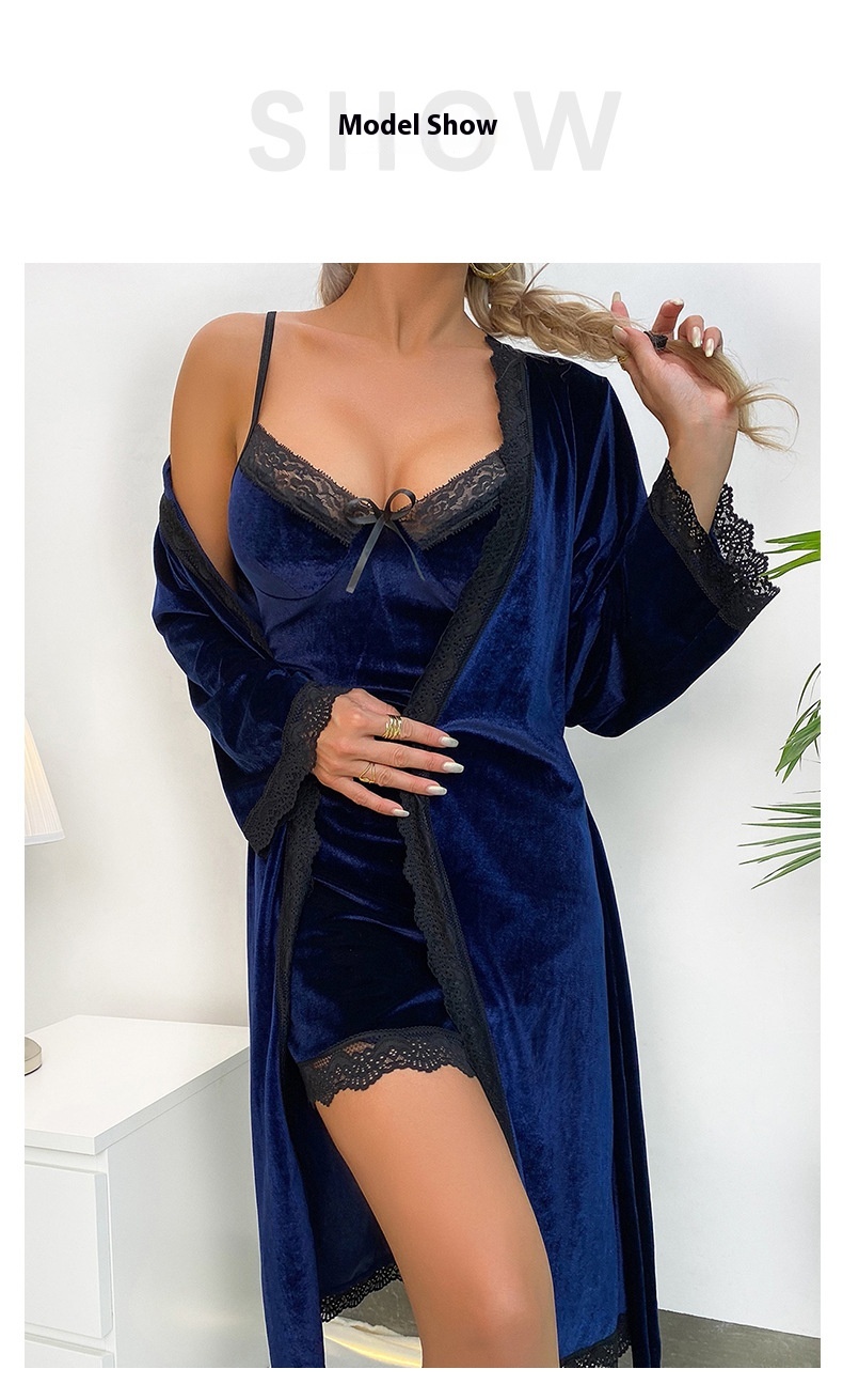 Title 13, Velvet Casual Slip Nightdress Lace Backless Out...