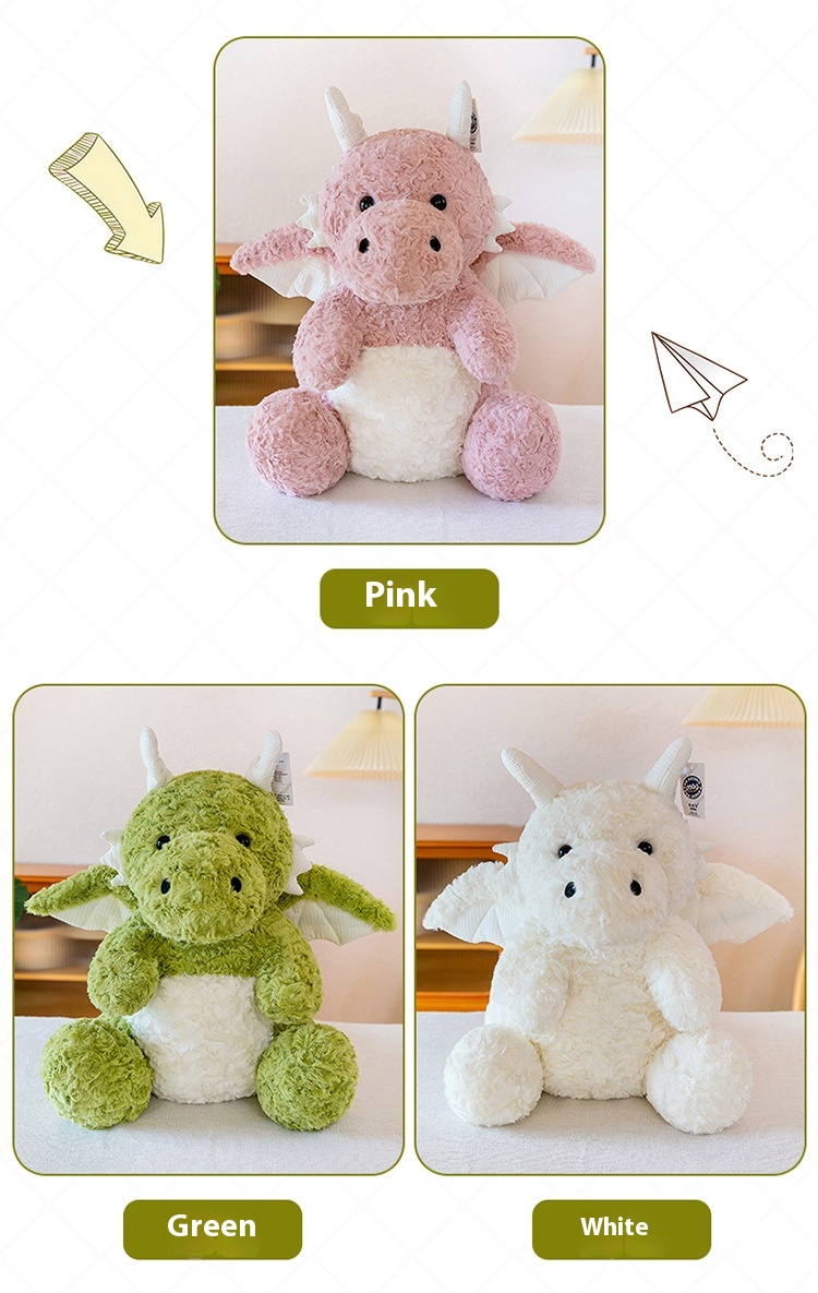 Cute Dragon Plush Toy, Green / Pink / White