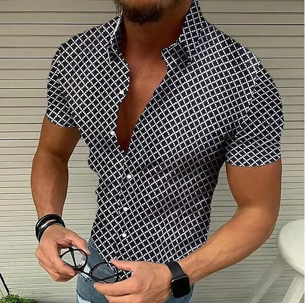 Title 4, Camicia a maniche corte scozzese da uomo casual...