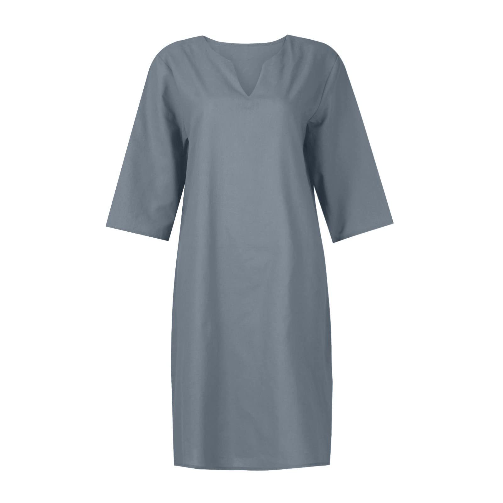 Title 4, Cotton And Linen V-neck Dress Summer Stitching ...