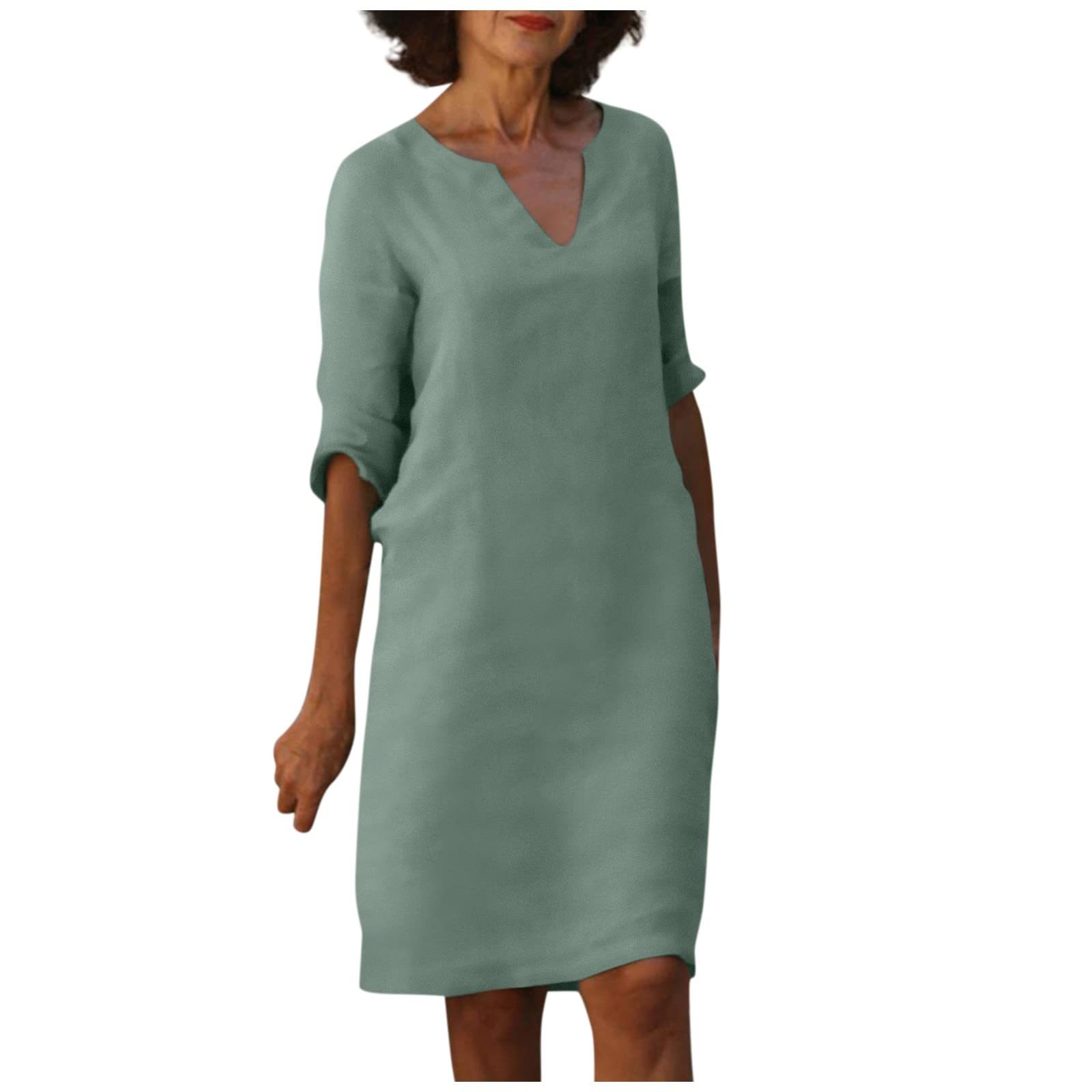 Title 8, Cotton And Linen V-neck Dress Summer Stitching ...