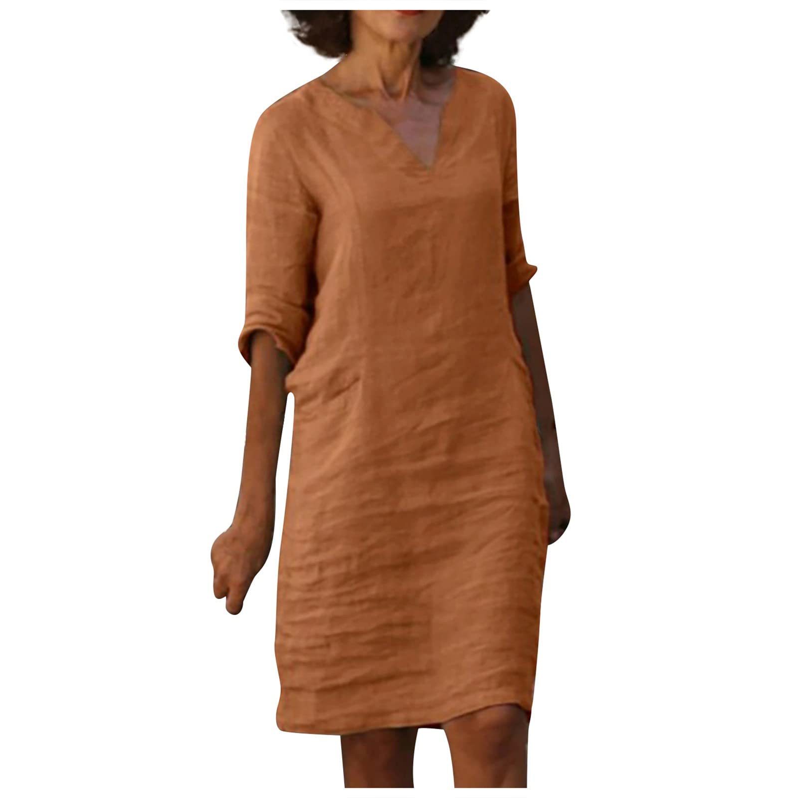 Title 10, Cotton And Linen V-neck Dress Summer Stitching ...