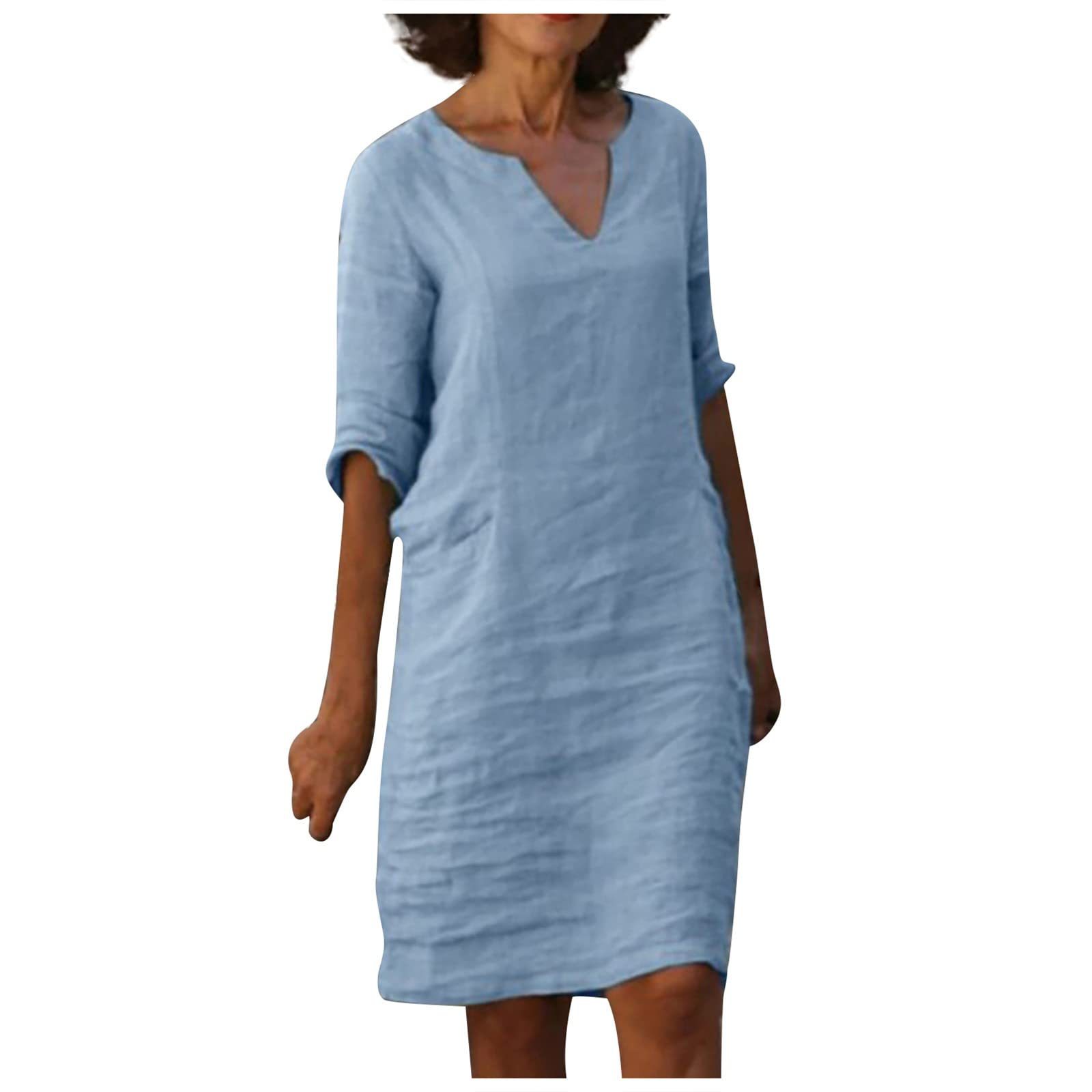 Title 13, Cotton And Linen V-neck Dress Summer Stitching ...