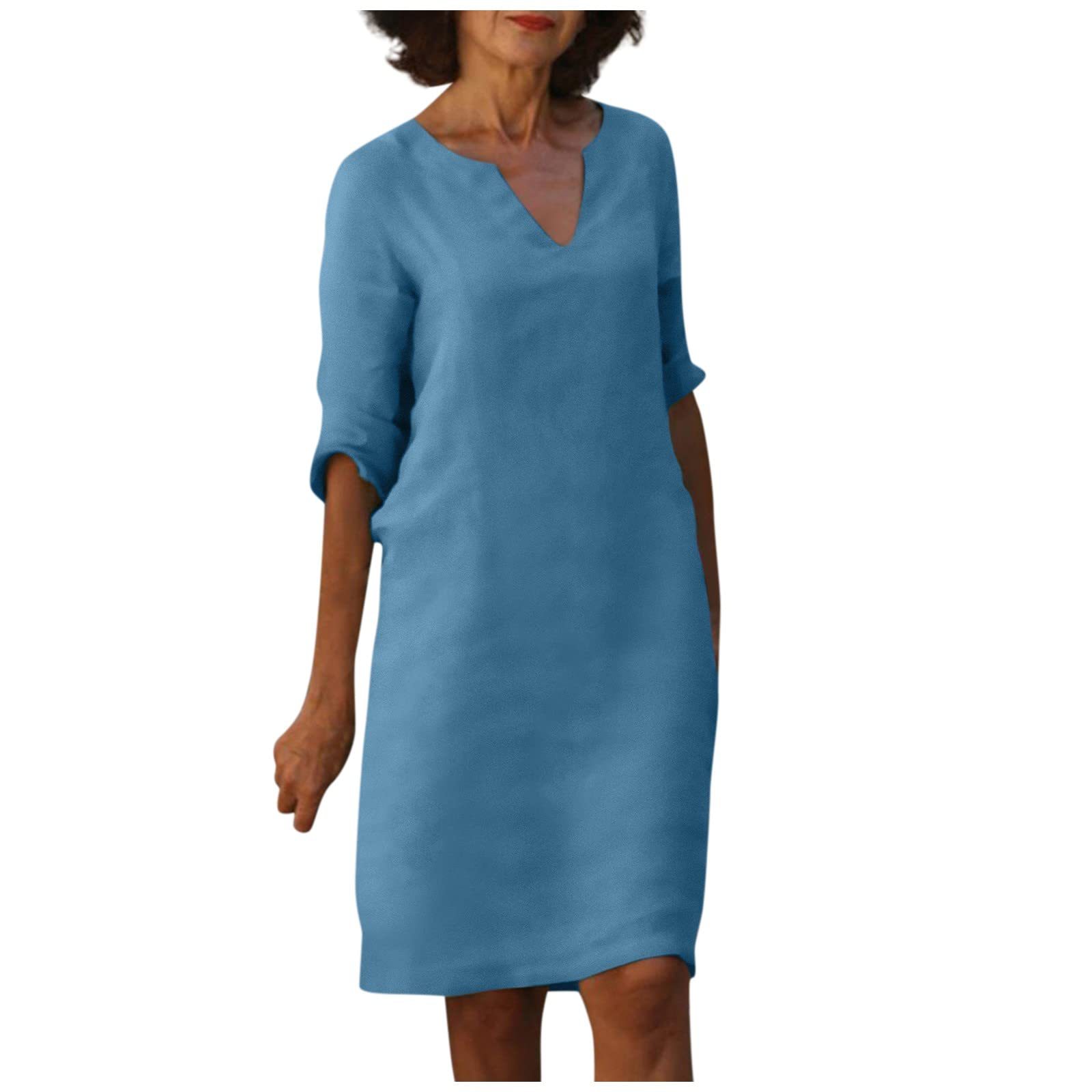 Title 15, Cotton And Linen V-neck Dress Summer Stitching ...