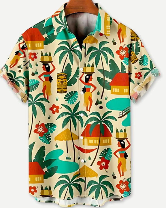 Title 12, Camicia Hawaiana Uomo Estiva Stampata Vacanza M...