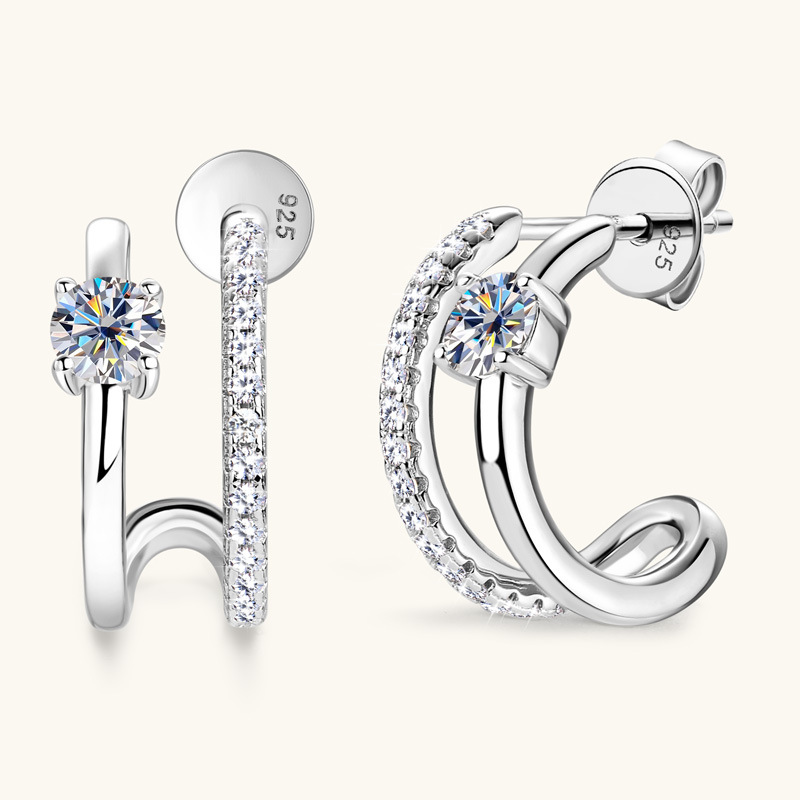 Title 2, New S925 Sterling Silver Diamond Ear Stud Earri...