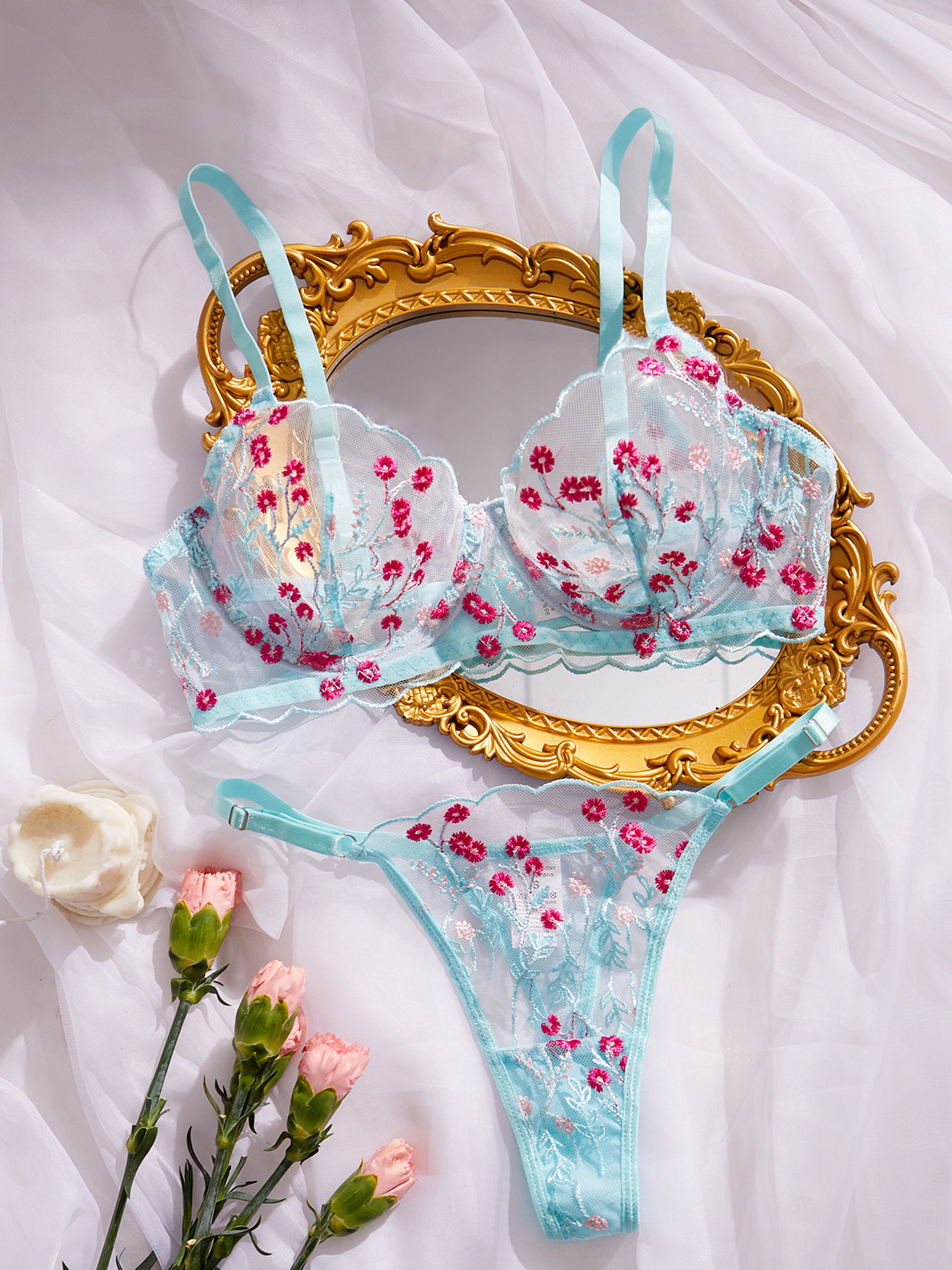 Title 2, Floral Embroidery Bra Comfortable Soft Multi-co...