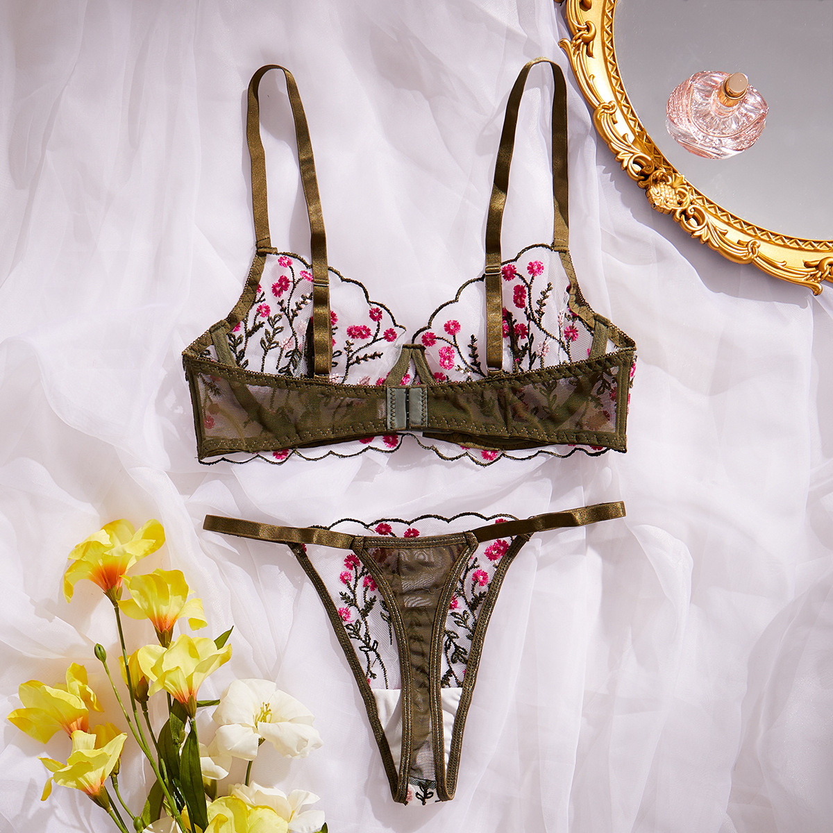 Title 7, Floral Embroidery Bra Comfortable Soft Multi-co...